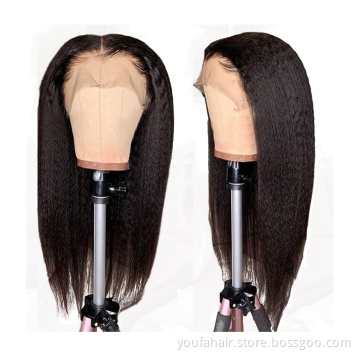 YouFa Yaki Straight Virgin Lace Front Wig Human Hair Top Quality 10A Cuticle Aligned Peruvian Human Hair Front 13x4 Lace Wig